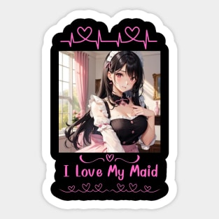 I Love My Maid Heart Anime Girl Sticker